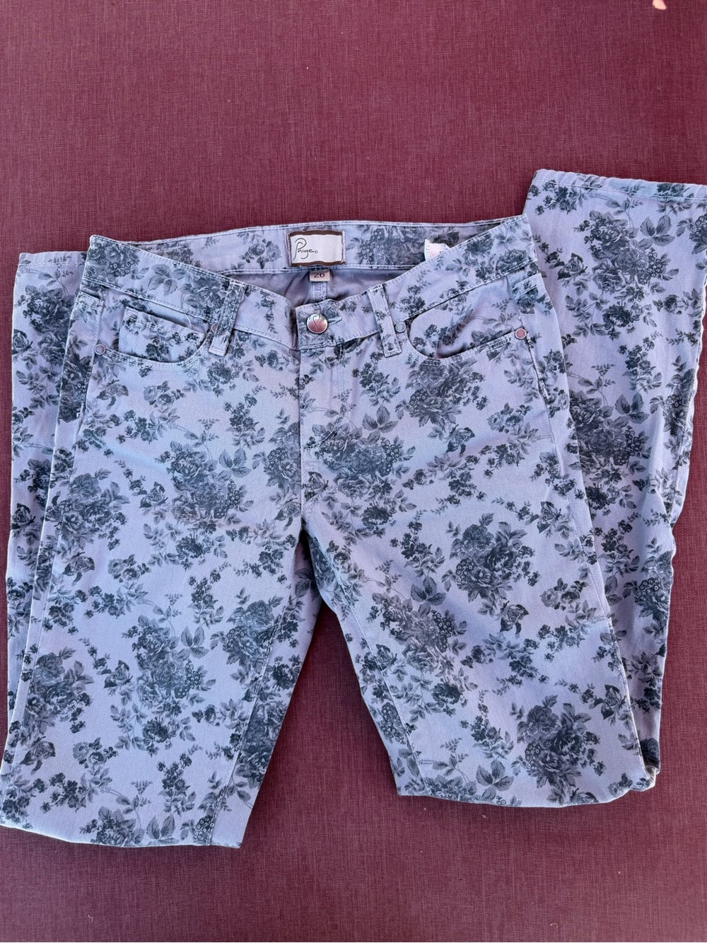 PAIGE Peg Skinny Floral Print Jeans Pink Gray - Picture 4 of 14